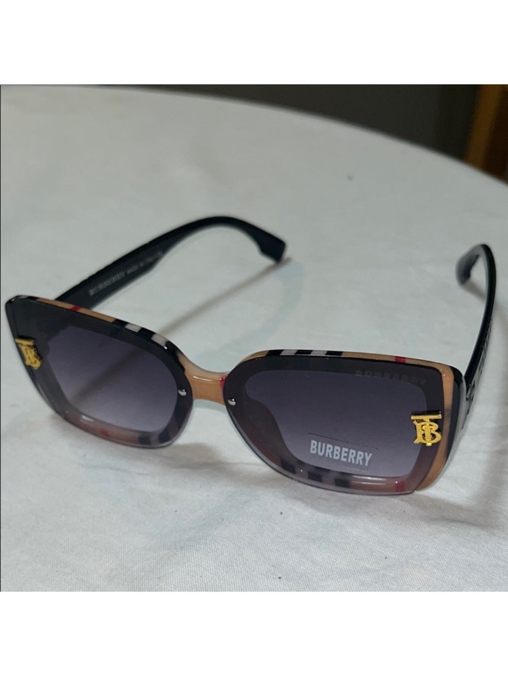 Burberry Tortoiseshell Gradient Square Sunglasses with Gold TB Emblem